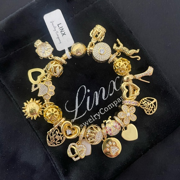 Linx Gold Snake Chain Bracelet with Gold and Zircon Mom Themed Charms - Picture 4 of 9